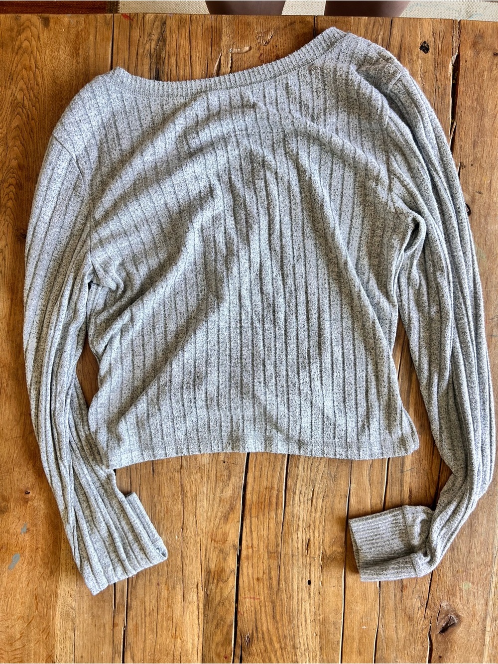 Abercrombie & Fitch Light Gray Ribbed Button-Front Cardigan Henley button small - Picture 5 of 5